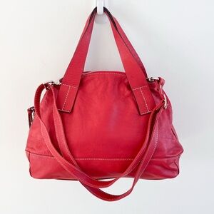 Sundance Red Italian Calfskin Leather Dome Satchel Bag with Crossbody Strap